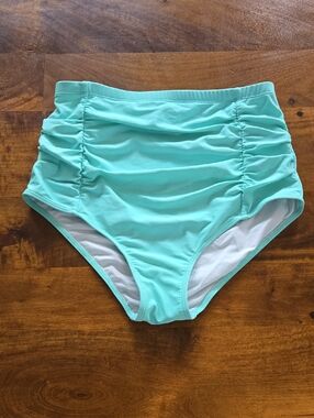 Popvil Light Aqua High Waisted Ruched Bikini Bottom Size Large
